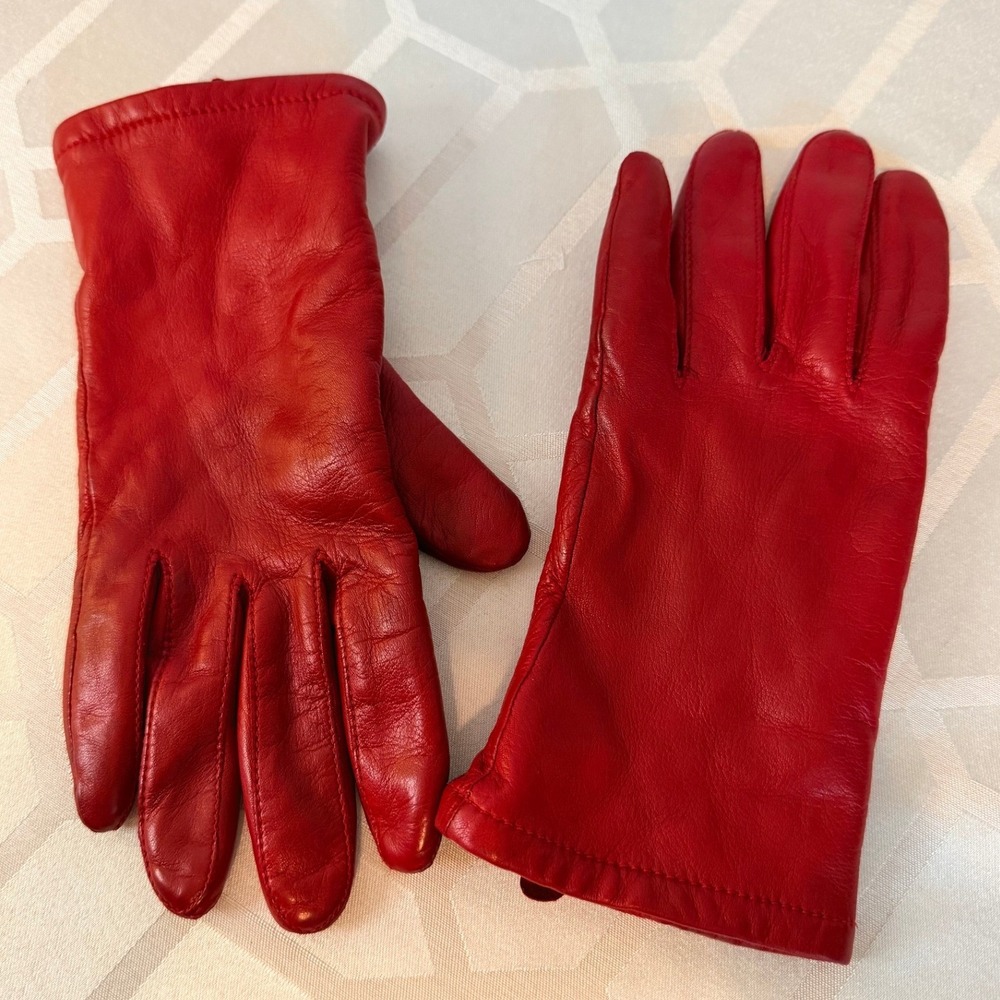 Preston & York Leather Gloves Women Large Red Excellent Lined Winter Accessory